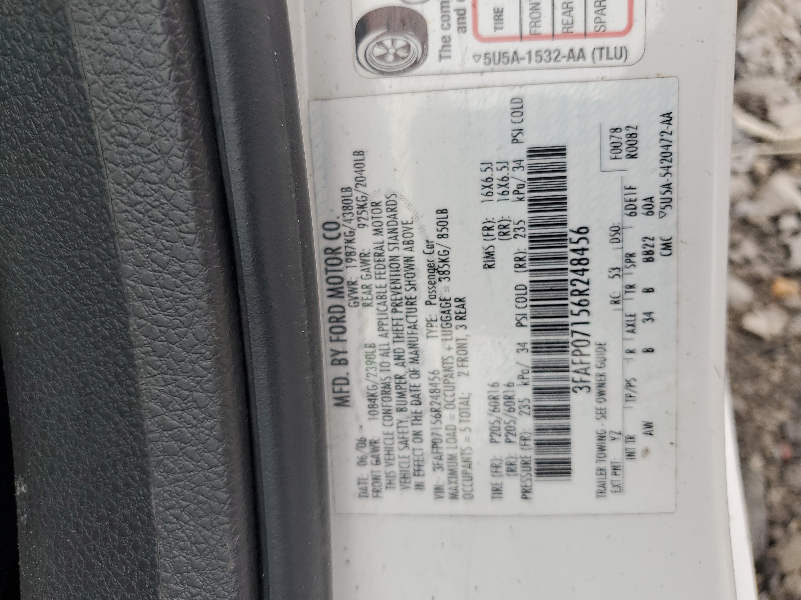 3FAFP07156R248456 2006 Ford Fusion Se