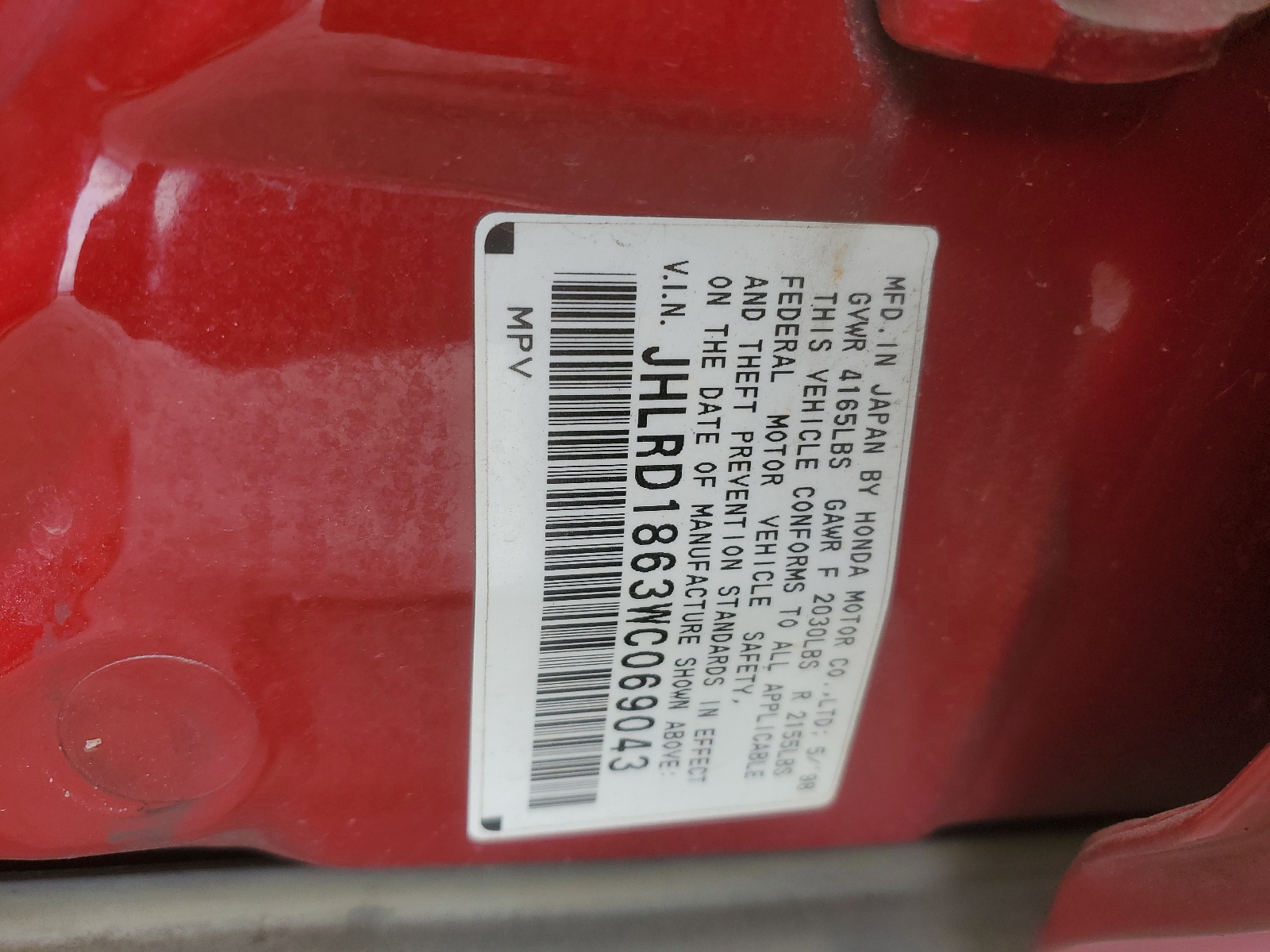 JHLRD1863WC069043 1998 Honda Cr-V Ex