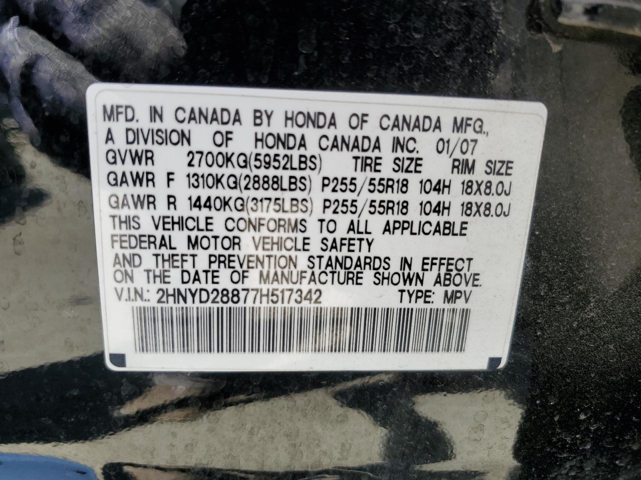 2HNYD28877H517342 2007 Acura Mdx Sport