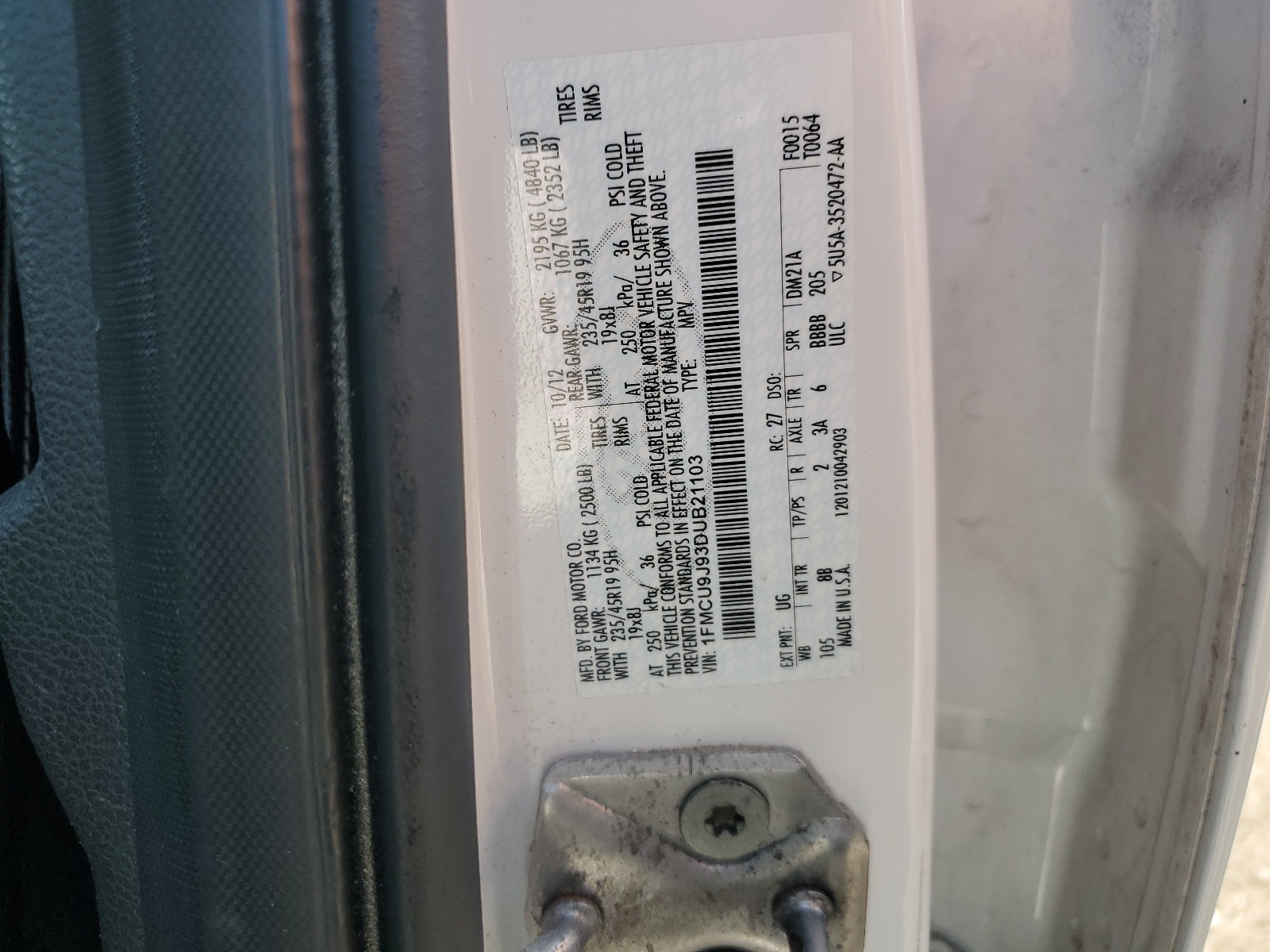 1FMCU9J93DUB21103 2013 Ford Escape Titanium