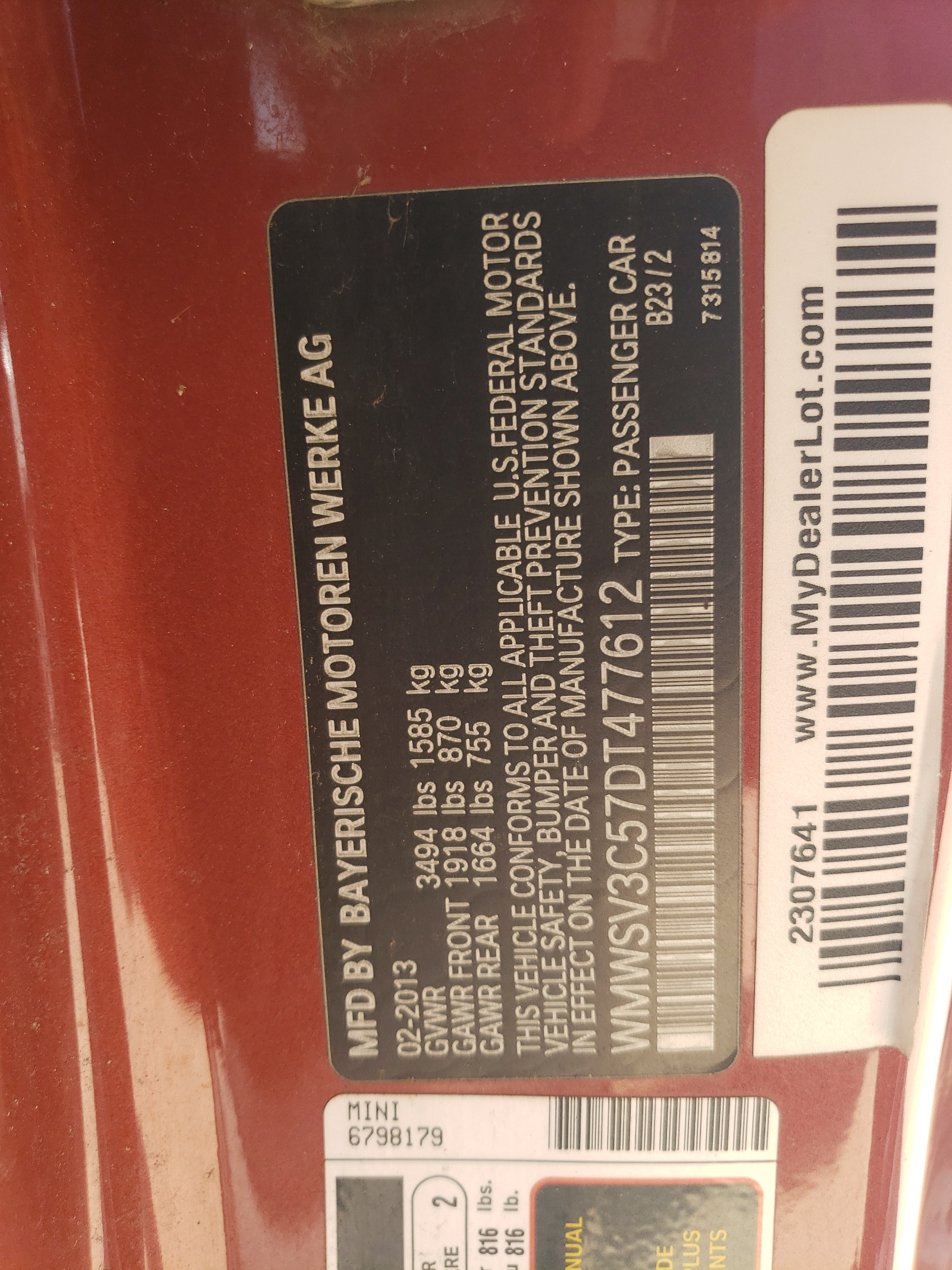 WMWSV3C57DT477612 2013 Mini Cooper S