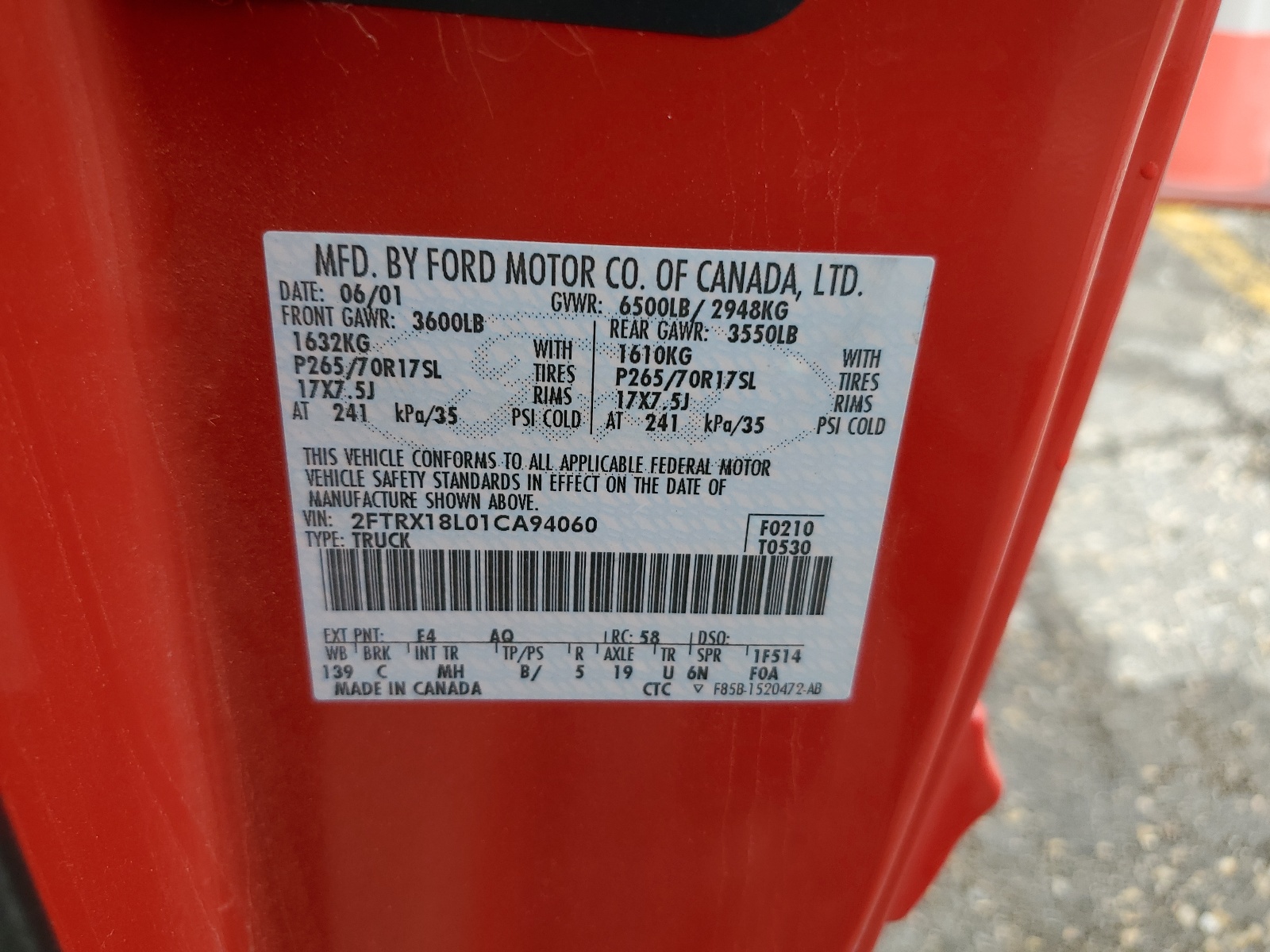 2FTRX18L01CA94060 2001 Ford F150