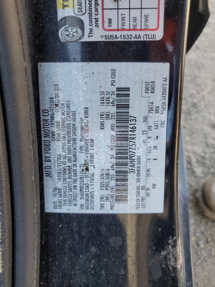 2007 Ford Fusion Se VIN: 3FAHP07Z57R146137 Lot: 59879194