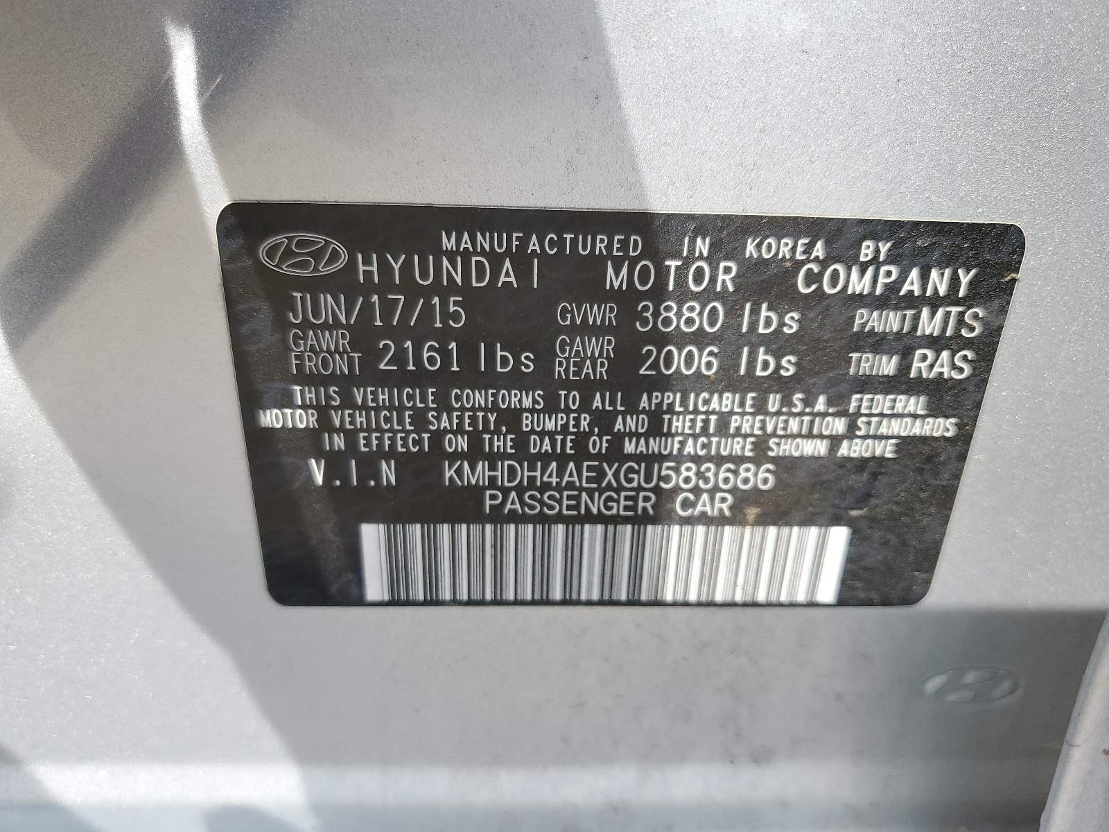 KMHDH4AEXGU583686 2016 Hyundai Elantra Se