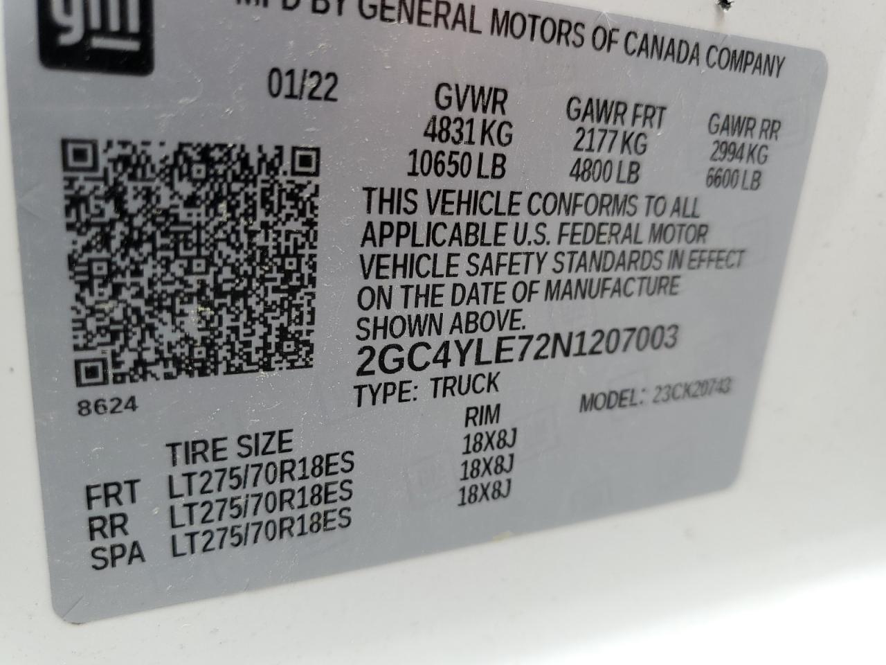 2022 Chevrolet Silverado K2500 Heavy Duty VIN: 2GC4YLE72N1207003 Lot: 58736914