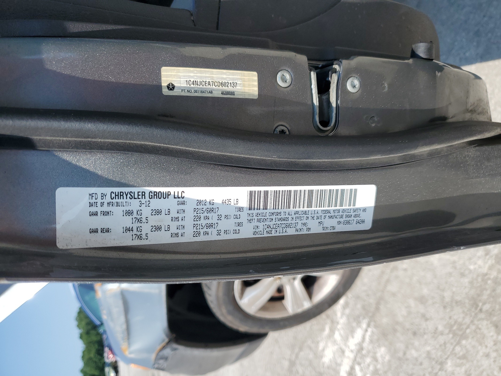 1C4NJCEA7CD602137 2012 Jeep Compass Latitude