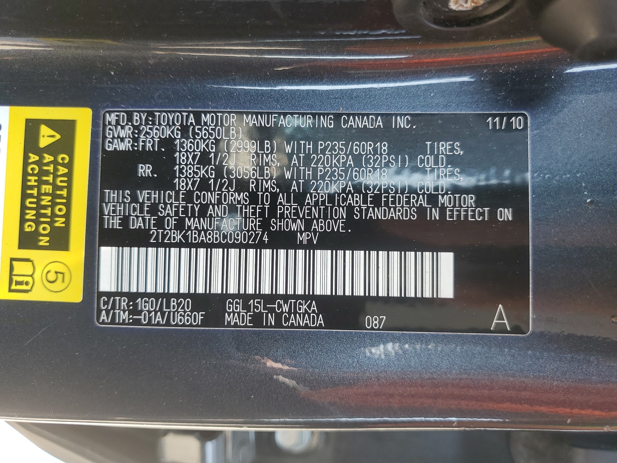 2T2BK1BA8BC090274 2011 Lexus Rx 350