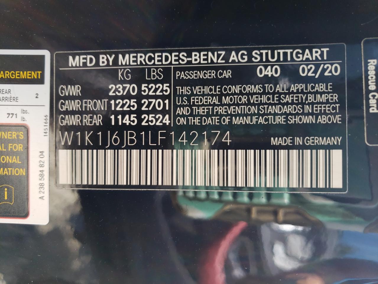 W1K1J6JB1LF142174 2020 Mercedes-Benz E 450 4Matic