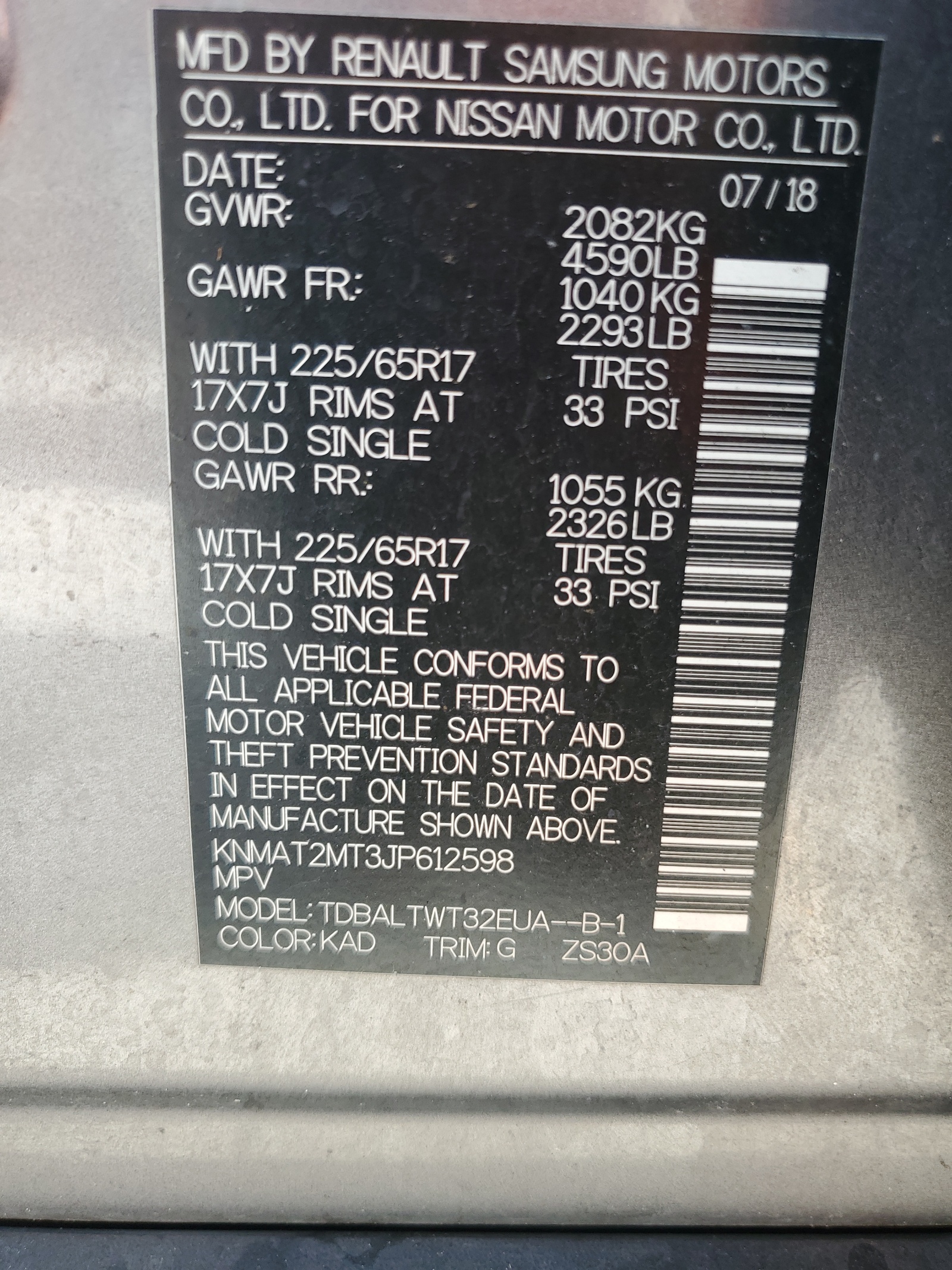 KNMAT2MT3JP612598 2018 Nissan Rogue S