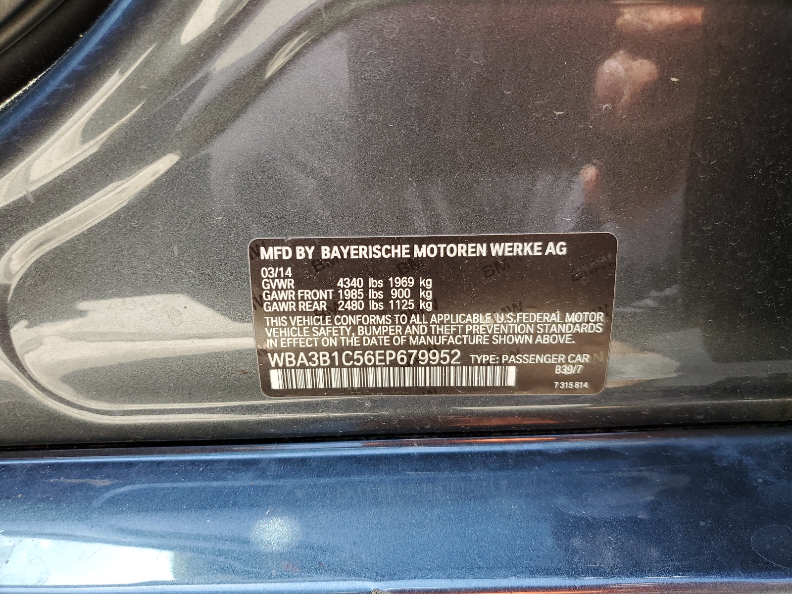 WBA3B1C56EP679952 2014 BMW 320 I