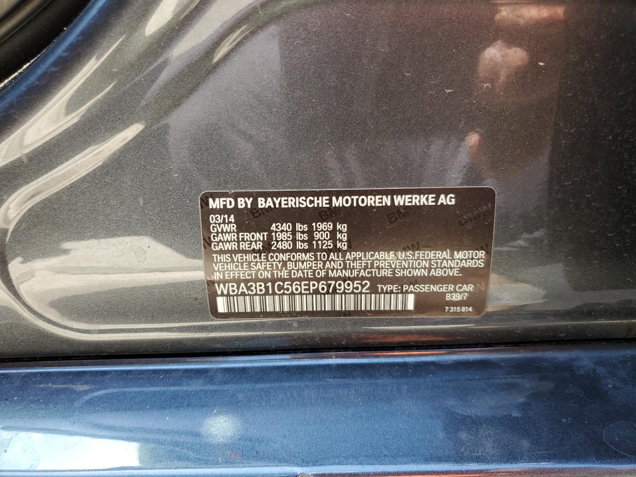 2014 BMW 320 I VIN: WBA3B1C56EP679952 Lot: 58741264