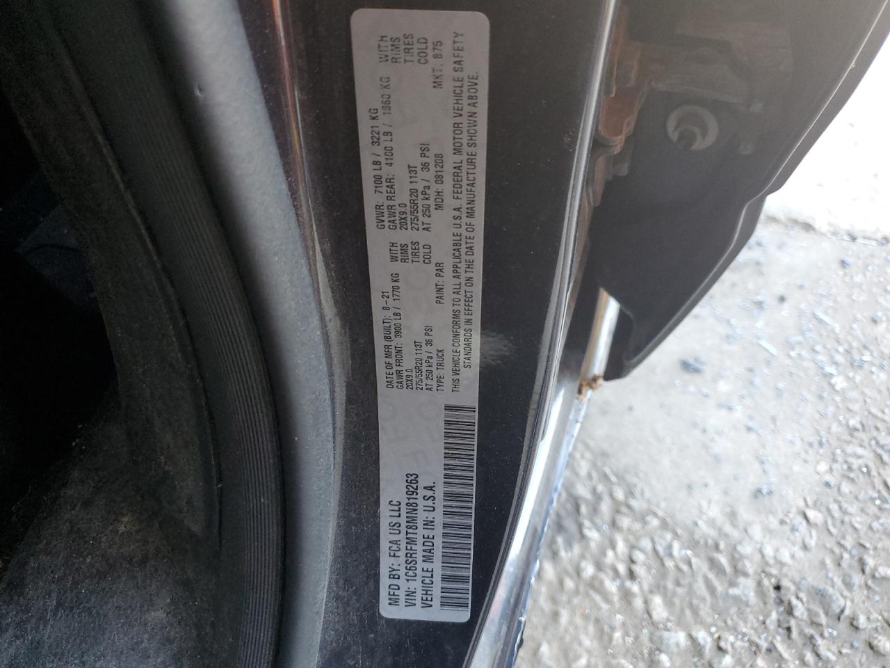 2021 Ram 1500 Big Horn/Lone Star VIN: 1C6SRFMT8MN819263 Lot: 58877184