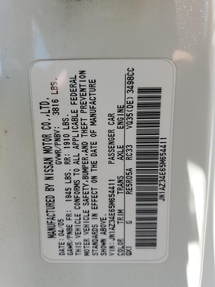 2005 Nissan 350Z Coupe VIN: JN1AZ34E65M654411 Lot: 59290914