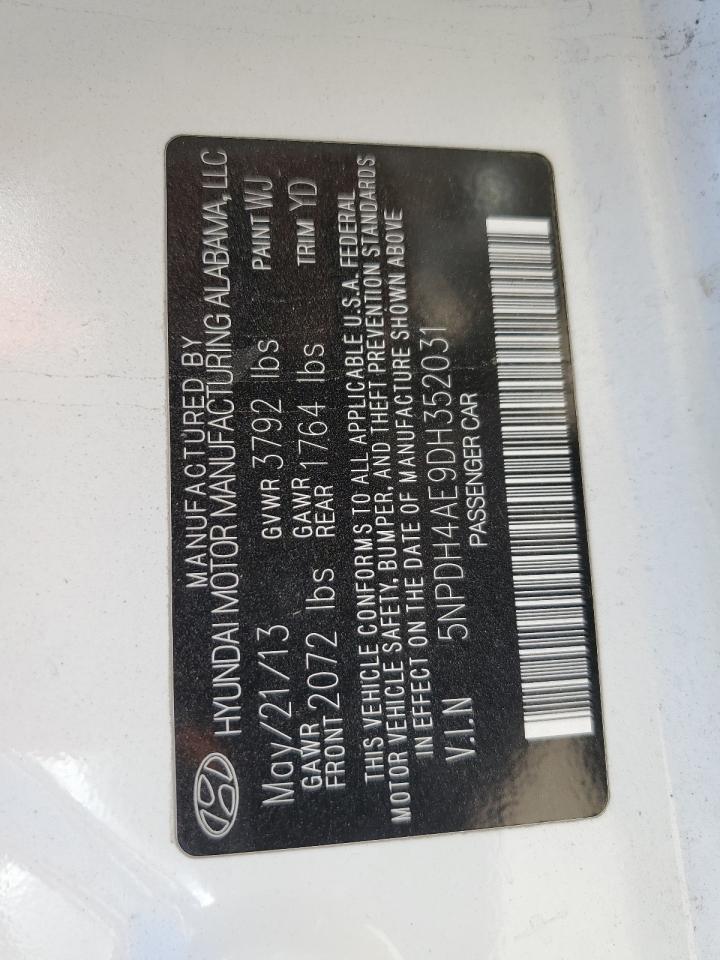 2013 Hyundai Elantra Gls VIN: 5NPDH4AE9DH352031 Lot: 59767294