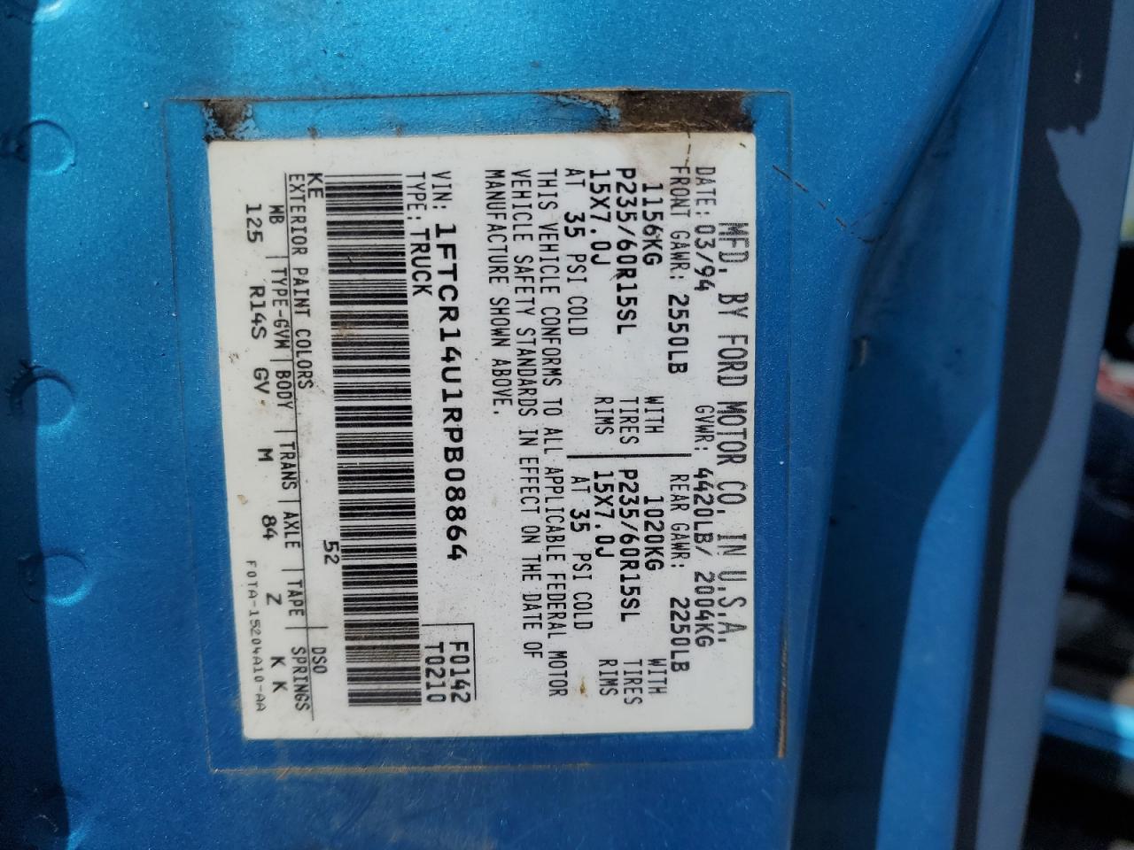 1994 Ford Ranger Super Cab VIN: 1FTCR14U1RPB08864 Lot: 59141834