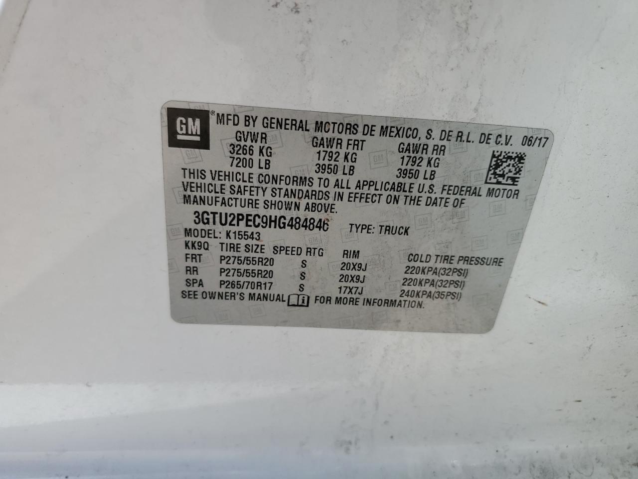 2017 GMC Sierra K1500 Denali VIN: 3GTU2PEC9HG484846 Lot: 60754974