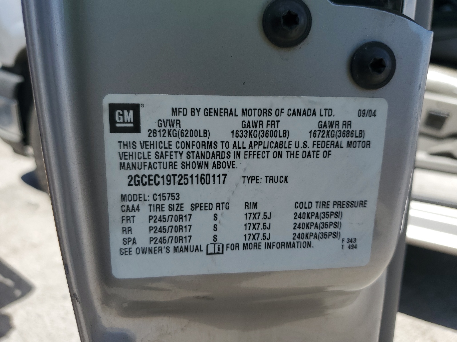 2GCEC19T251160117 2005 Chevrolet Silverado C1500