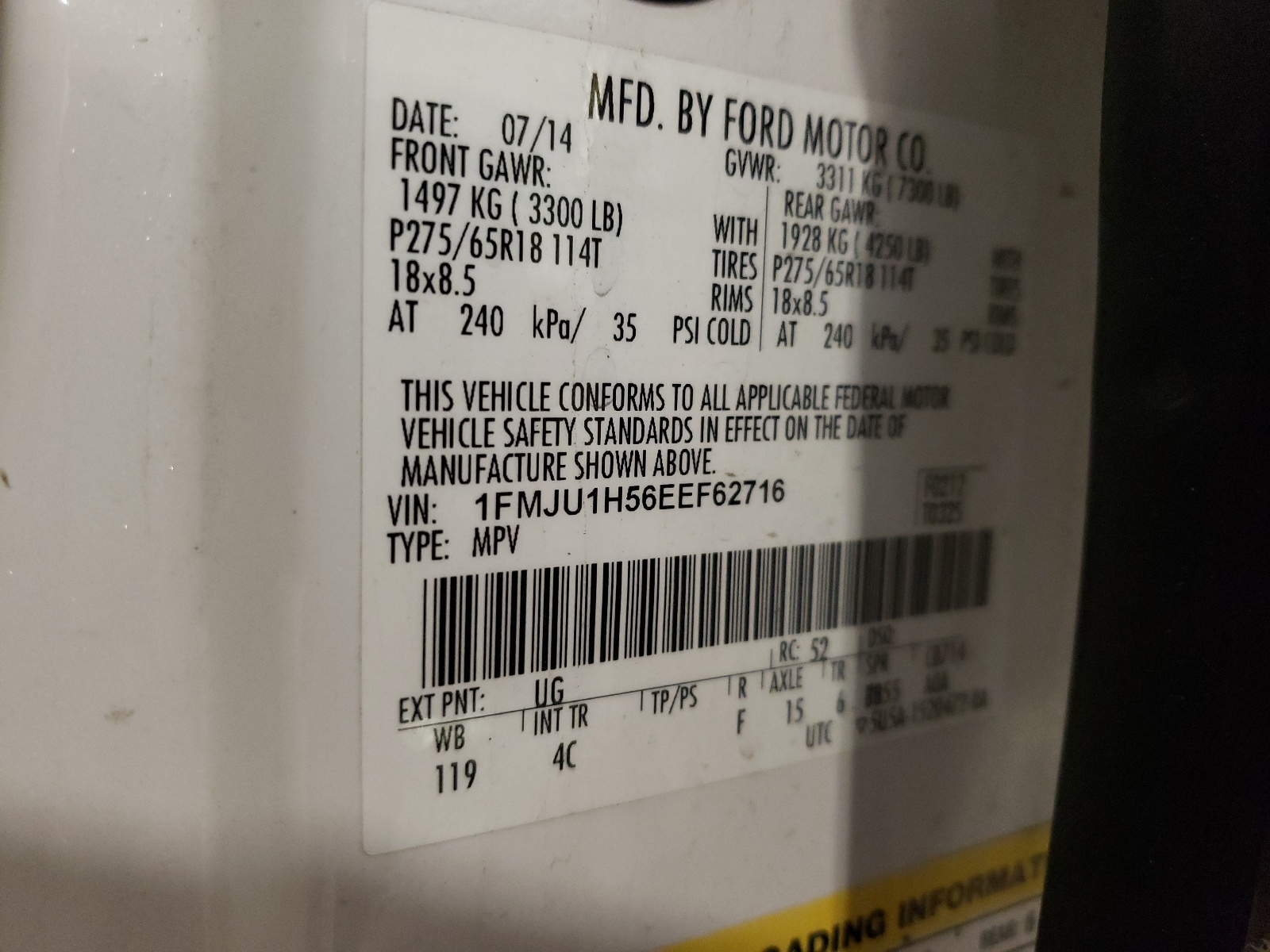 1FMJU1H56EEF62716 2014 Ford Expedition Xlt