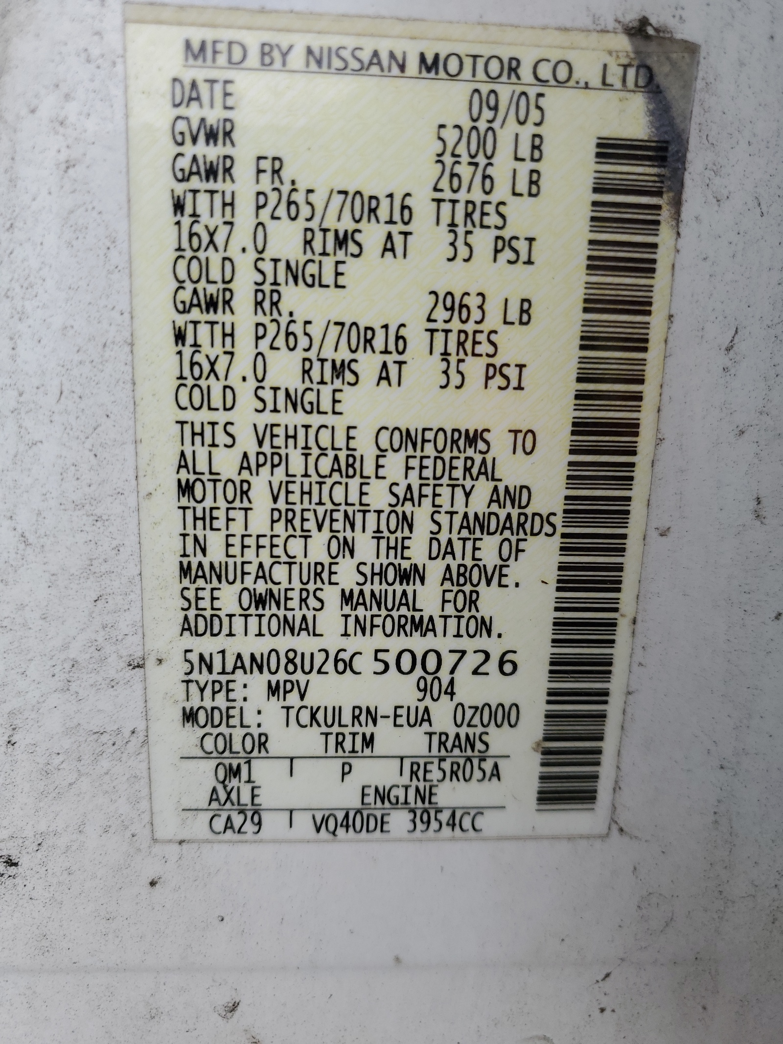 5N1AN08U26C500726 2006 Nissan Xterra Off Road