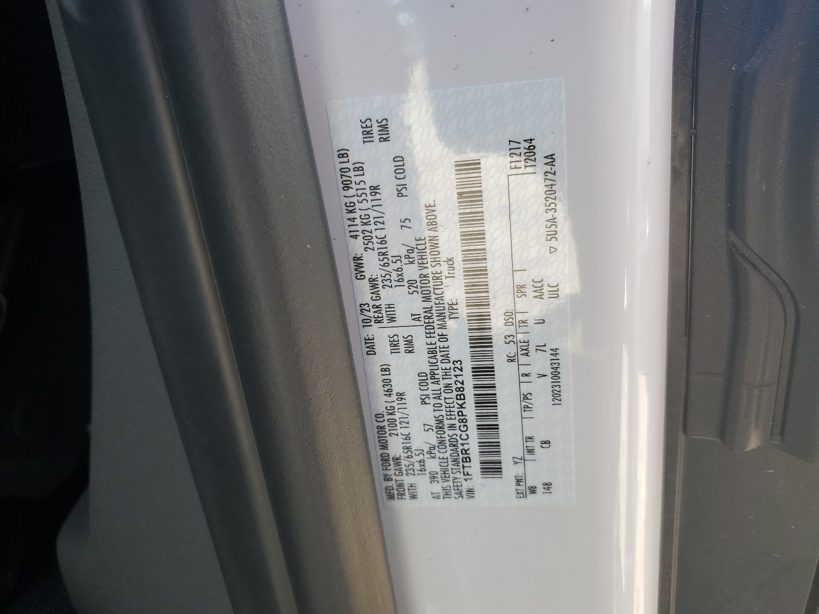 1FTBR1CG8PKB82123 2023 Ford Transit T-250