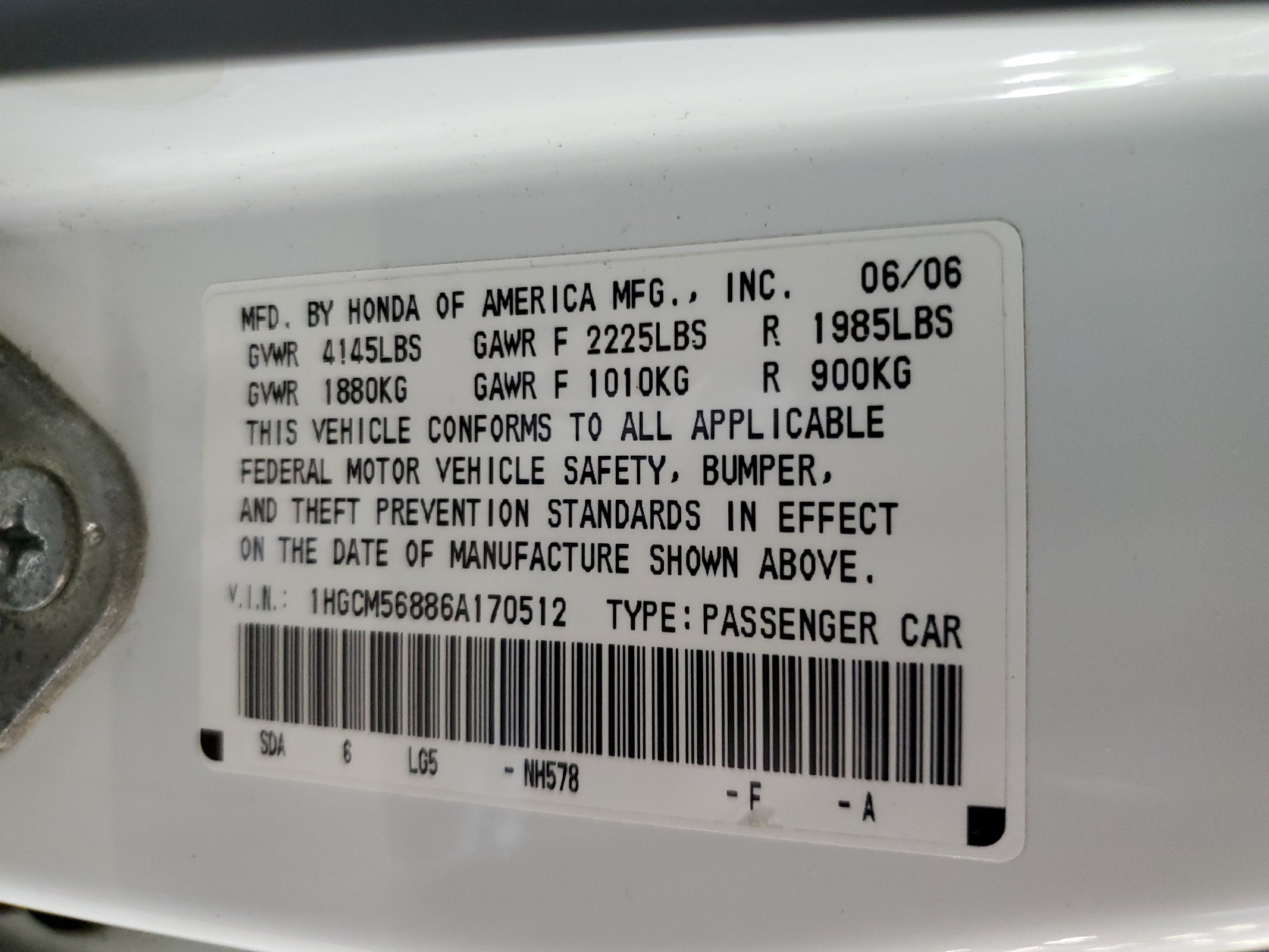 1HGCM56886A170512 2006 Honda Accord Ex