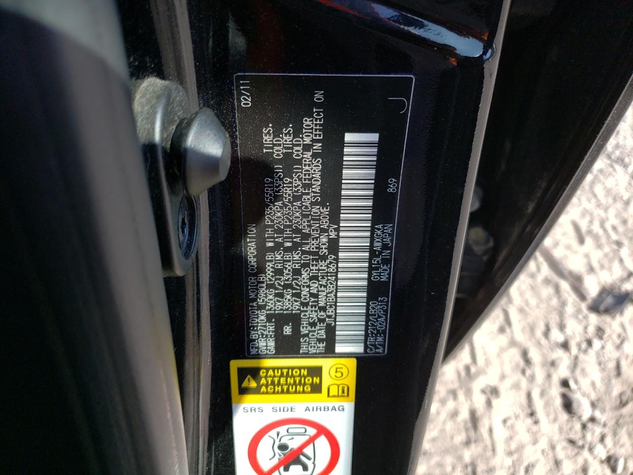 2011 Lexus Rx 450 VIN: JTJBC1BA3B2418679 Lot: 56875154