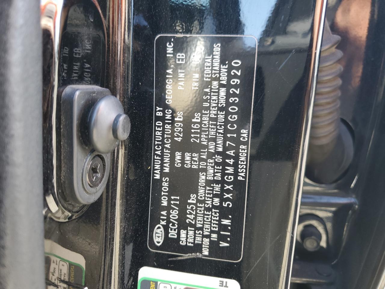 2012 Kia Optima Lx VIN: 5XXGM4A71CG032920 Lot: 58985094