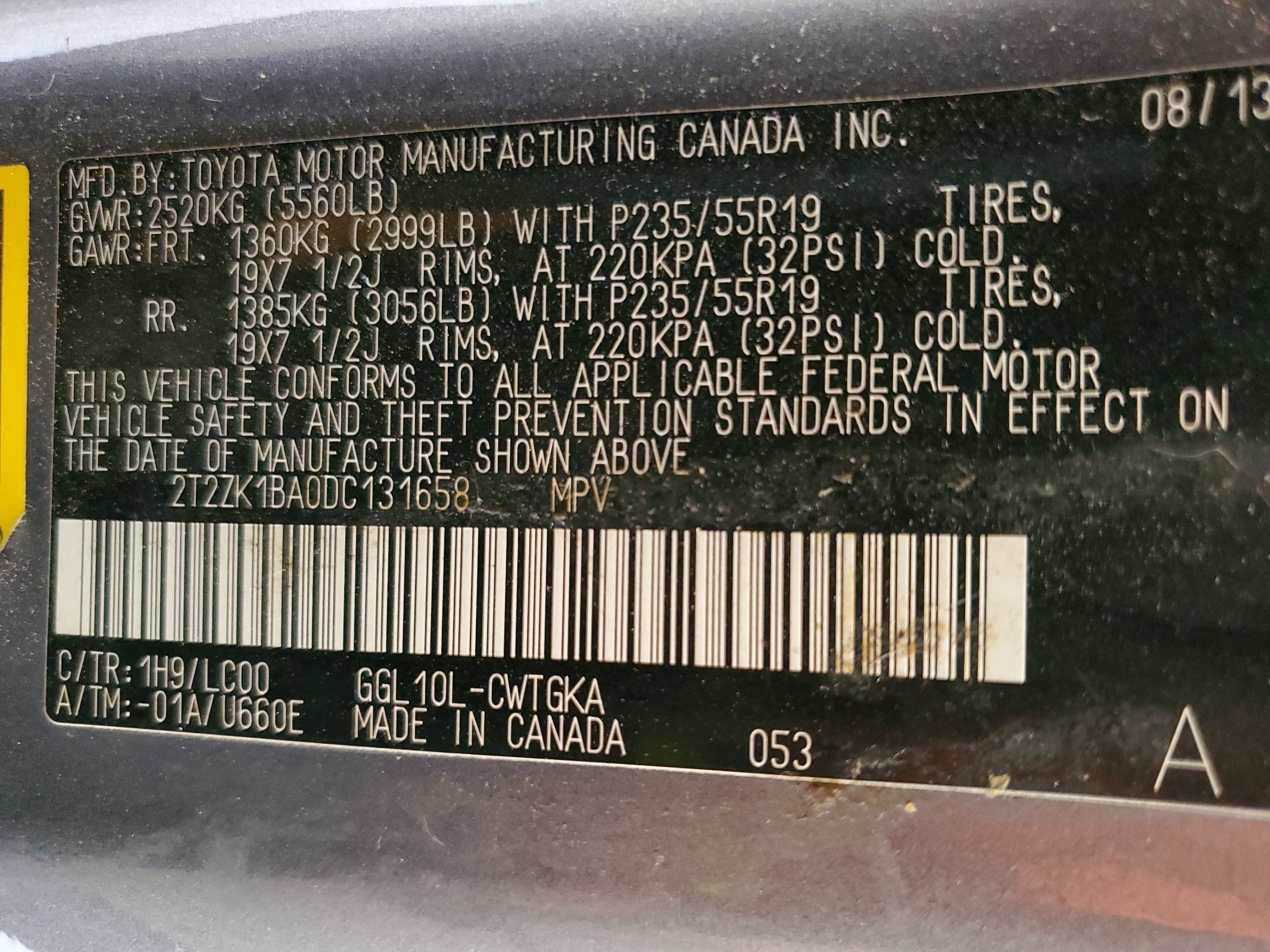 2T2ZK1BA0DC131658 2013 Lexus Rx 350