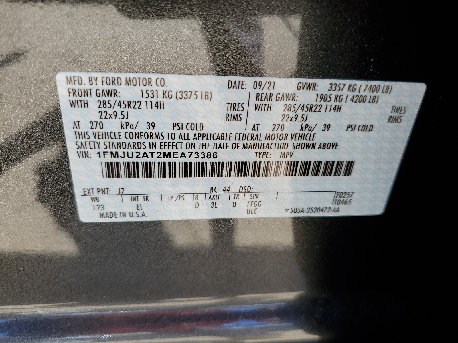 1FMJU2AT2MEA73386 2021 Ford Expedition Limited