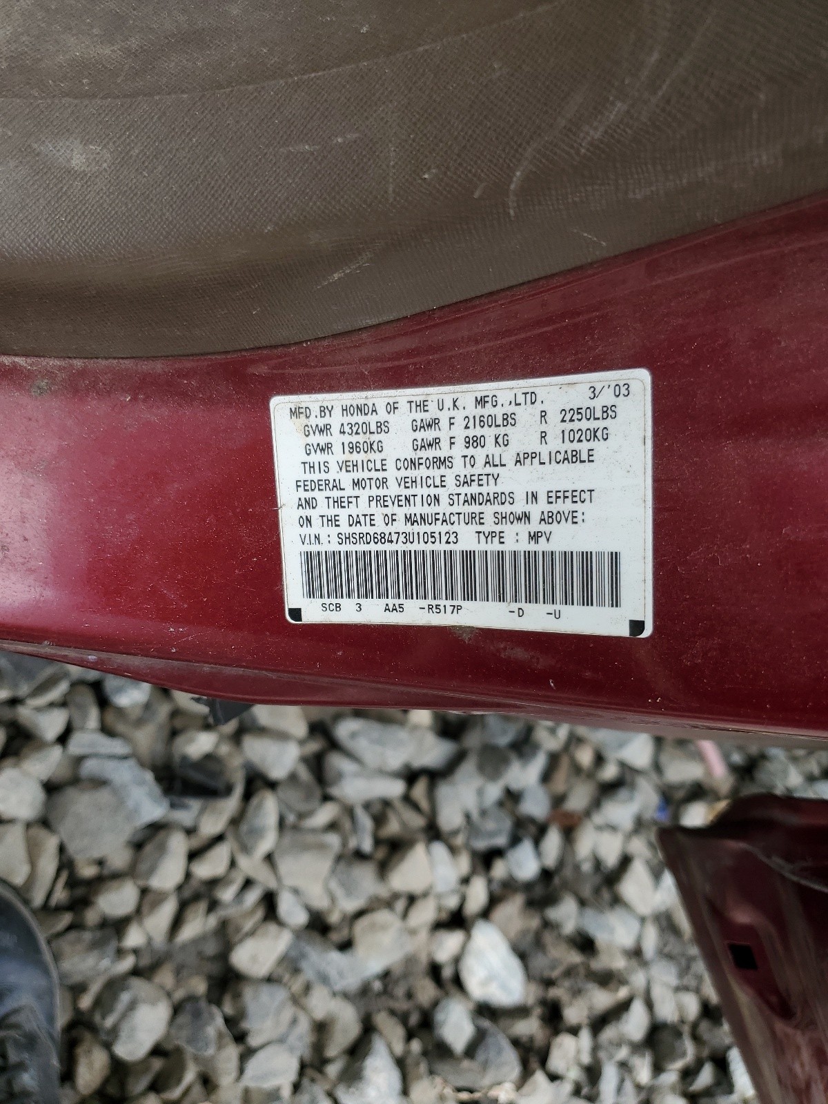 SHSRD68473U105123 2003 Honda Cr-V Lx