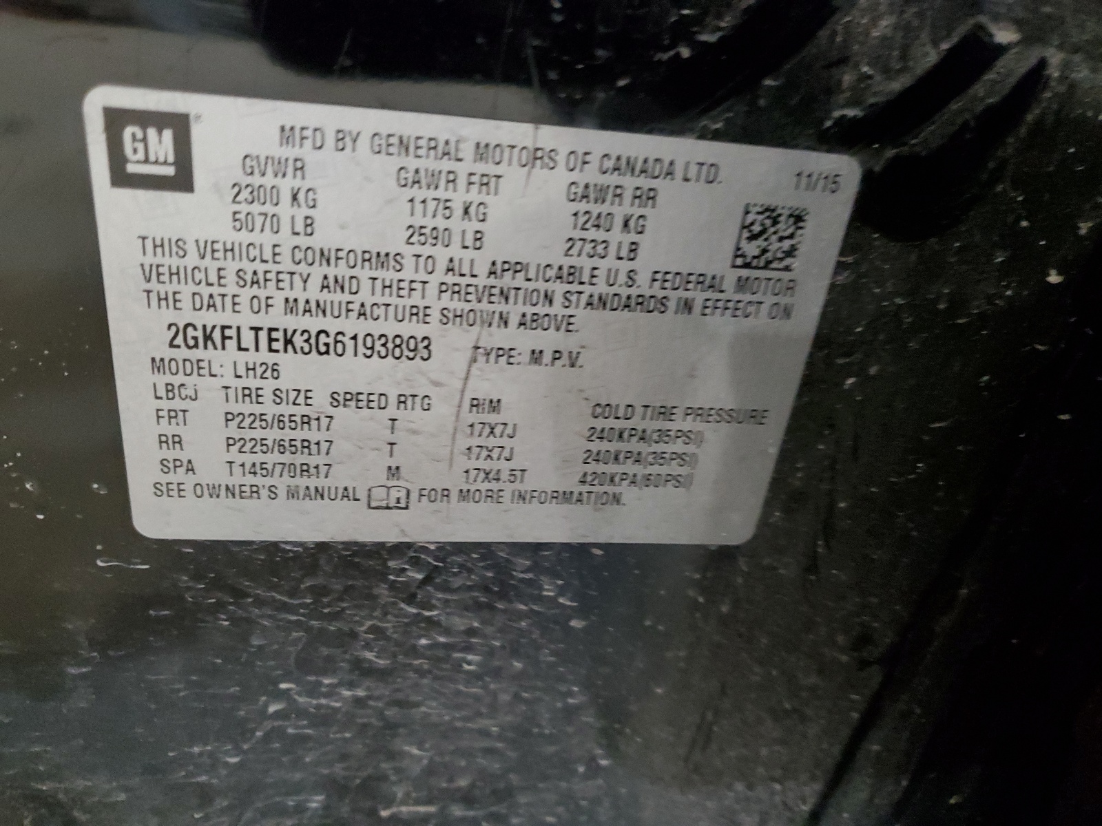 2GKFLTEK3G6193893 2016 GMC Terrain Sle