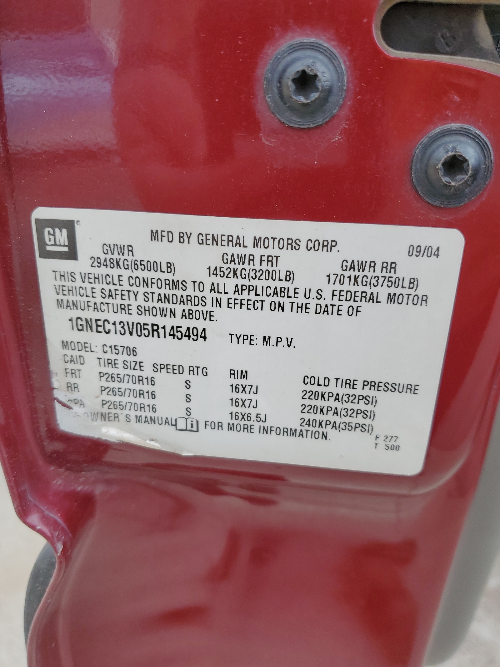 1GNEC13V05R145494 2005 Chevrolet Tahoe C1500