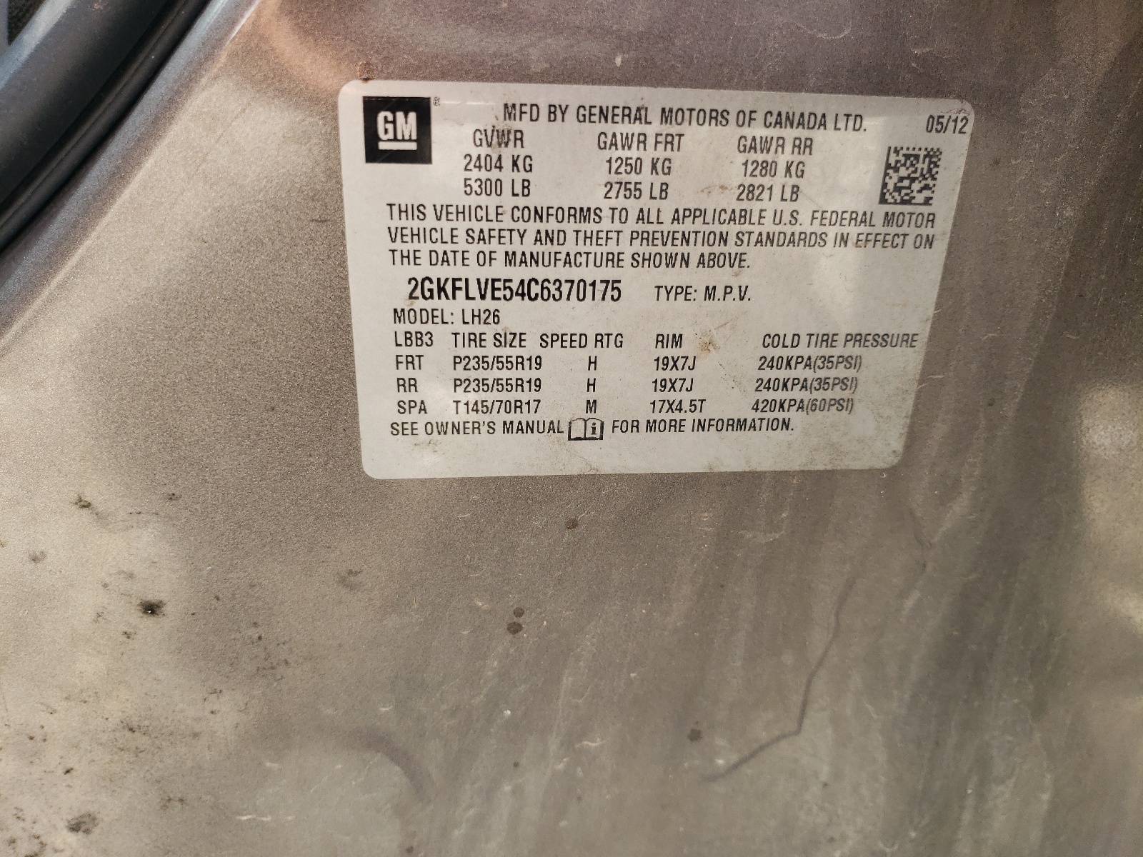 2GKFLVE54C6370175 2012 GMC Terrain Slt