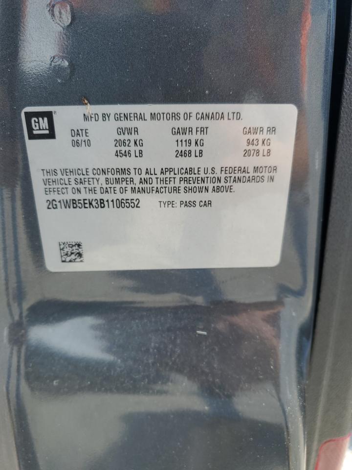 2011 Chevrolet Impala Lt VIN: 2G1WB5EK3B1106552 Lot: 59856534