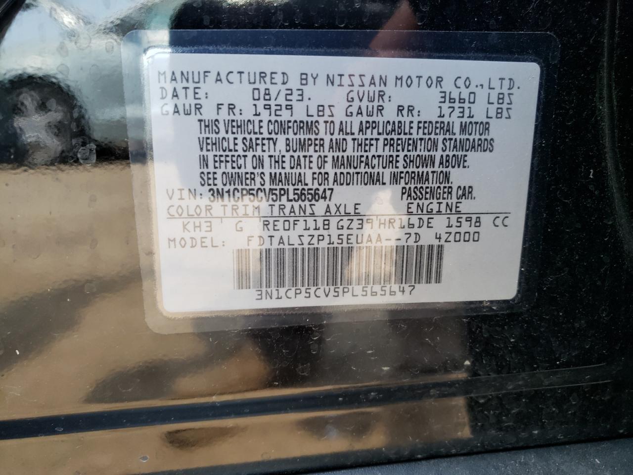 3N1CP5CV5PL565647 2023 Nissan Kicks Sv