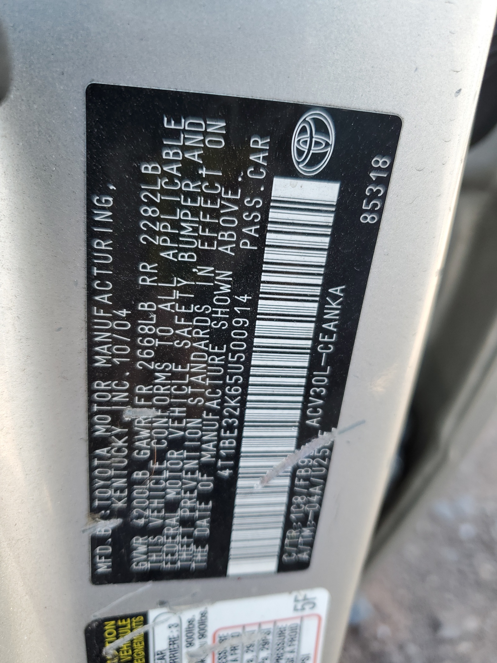 4T1BE32K65U500914 2005 Toyota Camry Le