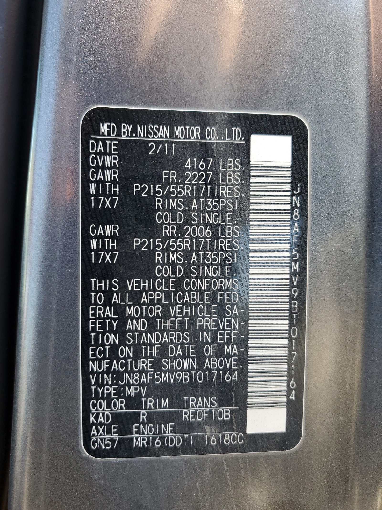 JN8AF5MV9BT017164 2011 Nissan Juke S