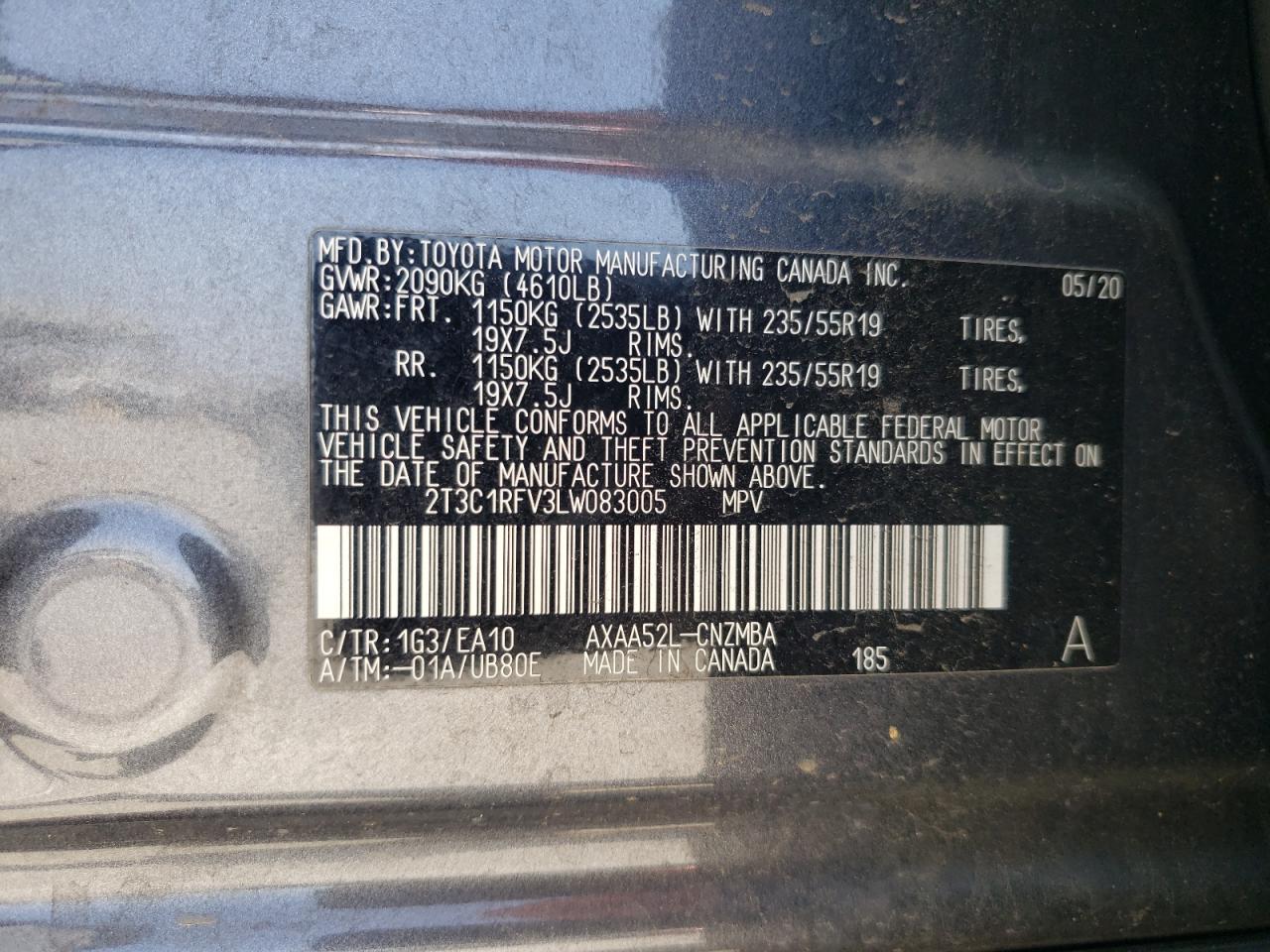 2020 Toyota Rav4 Xle Premium VIN: 2T3C1RFV3LW083005 Lot: 58069044