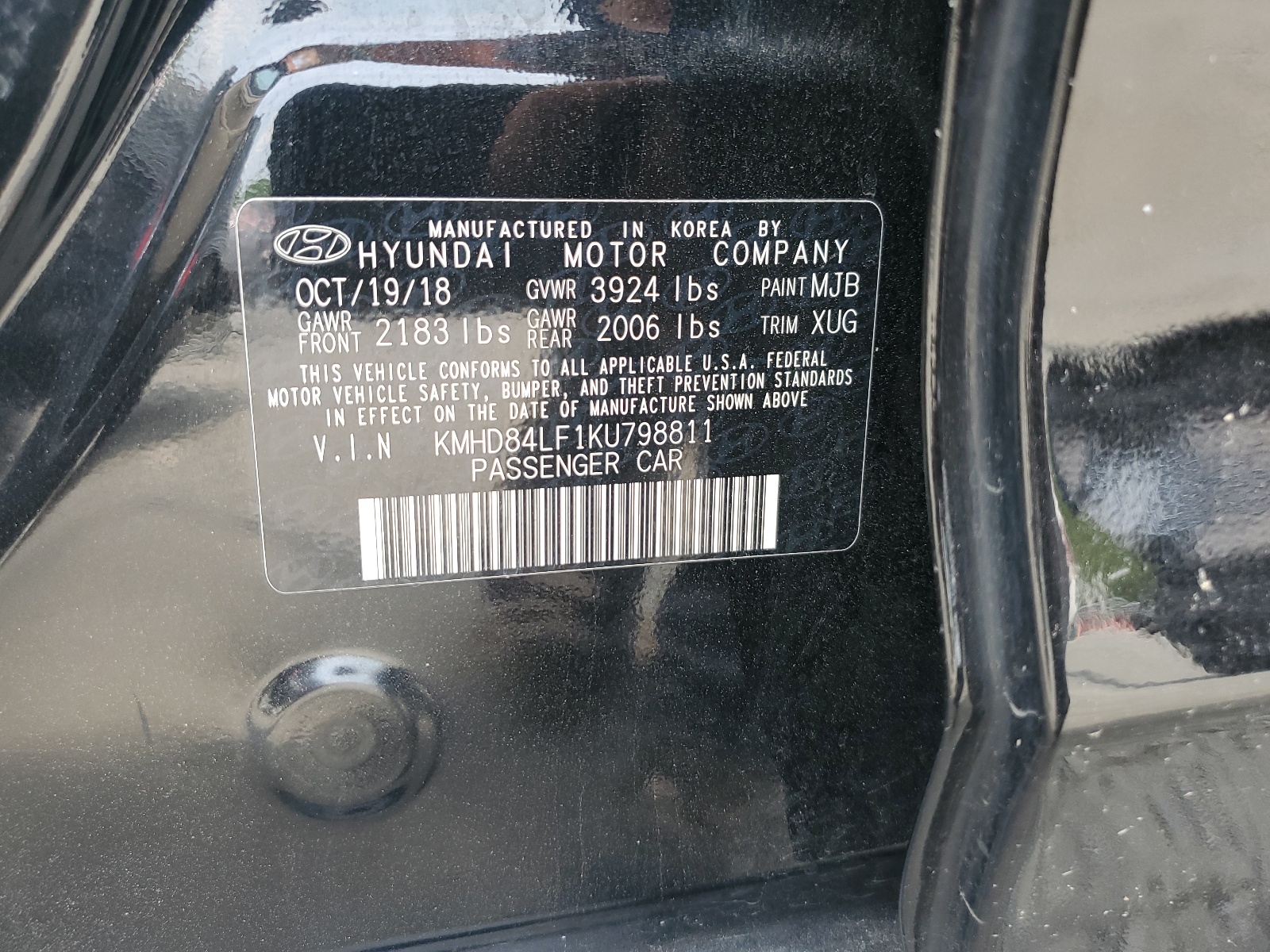 KMHD84LF1KU798811 2019 Hyundai Elantra Sel