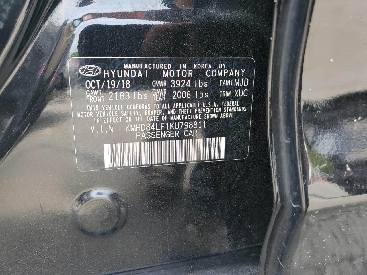 2019 Hyundai Elantra Sel VIN: KMHD84LF1KU798811 Lot: 57690684