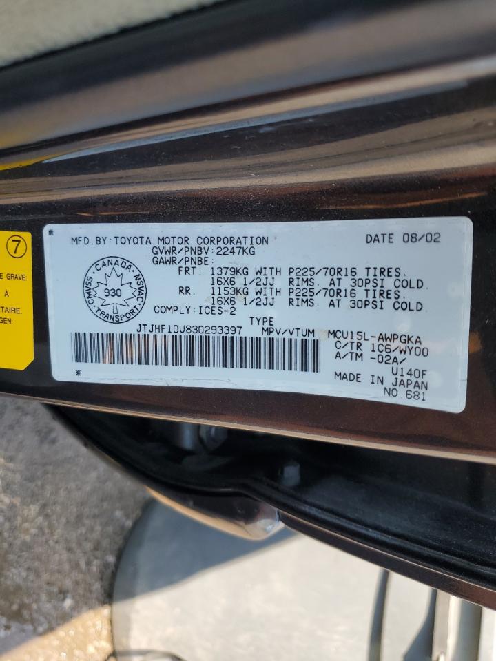 2003 Lexus Rx 300 VIN: JTJHF10U830293397 Lot: 59456614