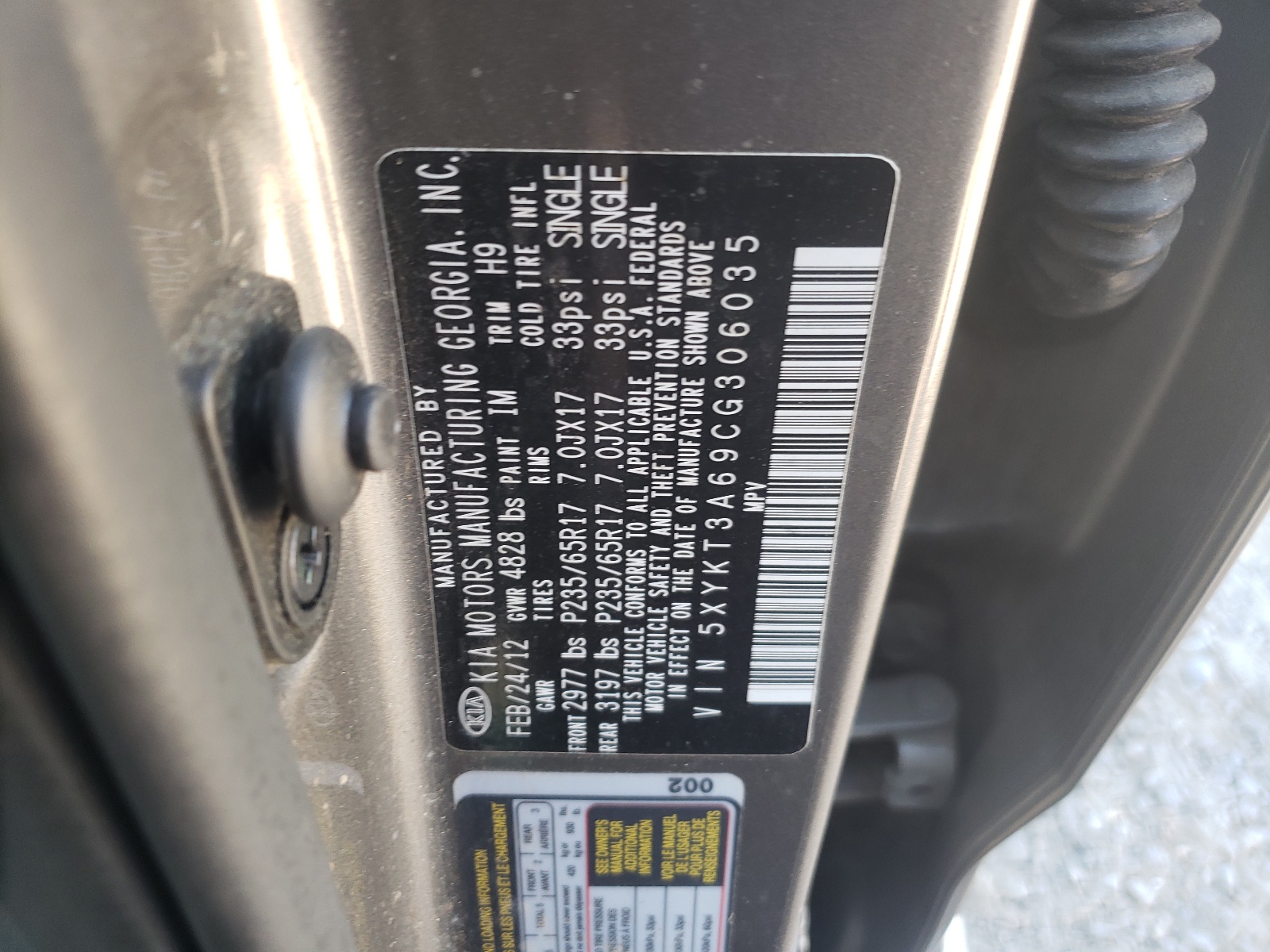 5XYKT3A69CG306035 2012 Kia Sorento Base