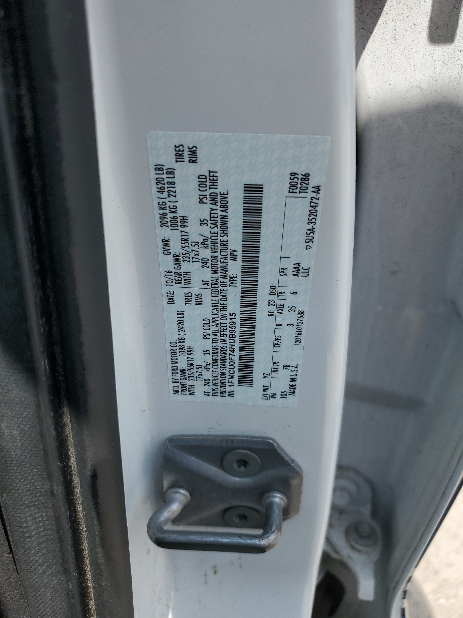 1FMCU0F74HUB95915 2017 Ford Escape S