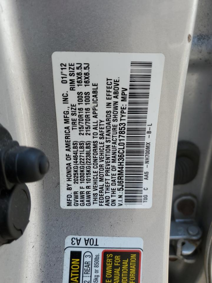 2012 Honda Cr-V Lx VIN: 5J6RM4H36CL017853 Lot: 59451374