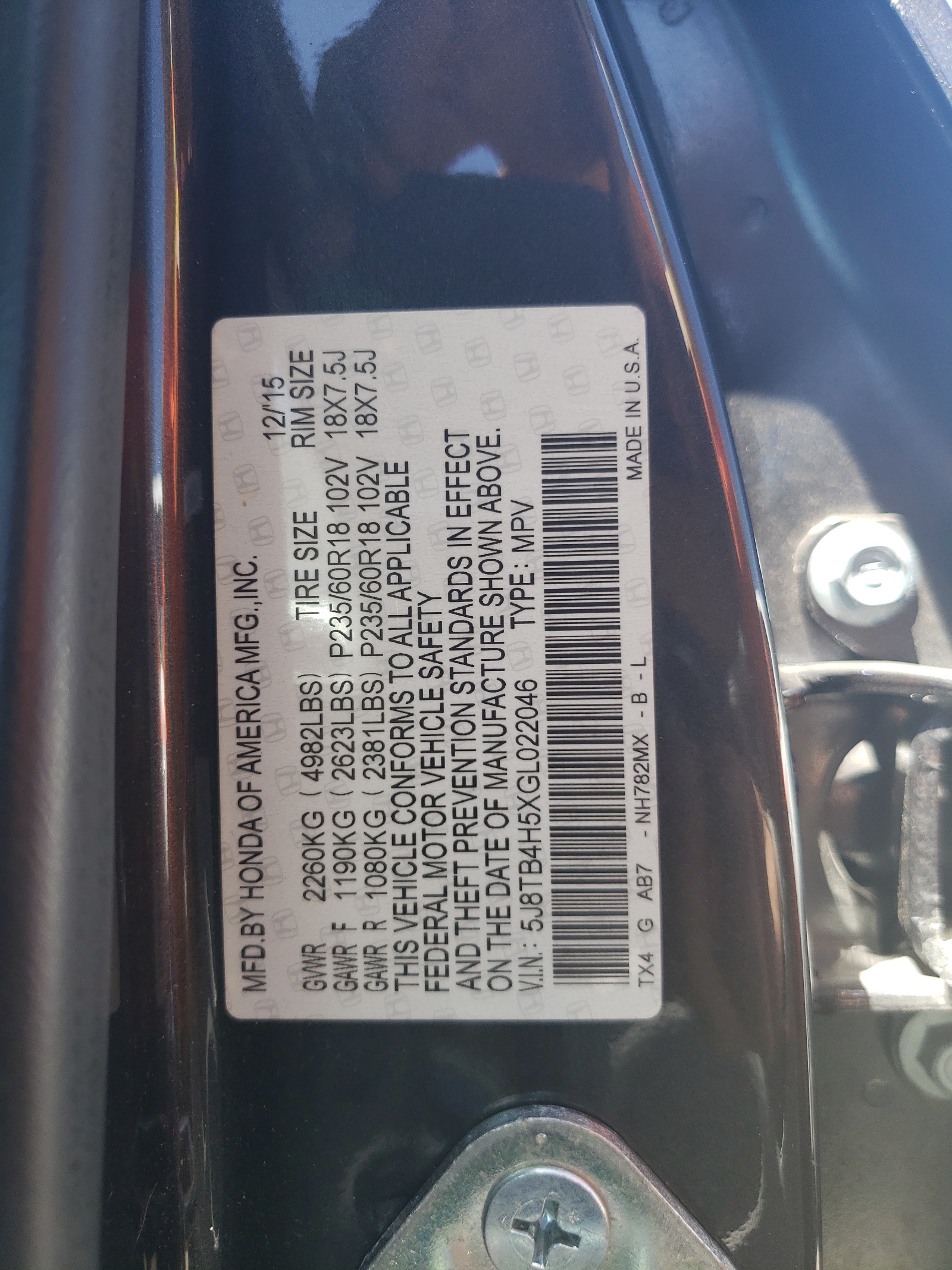 5J8TB4H5XGL022046 2016 Acura Rdx Technology