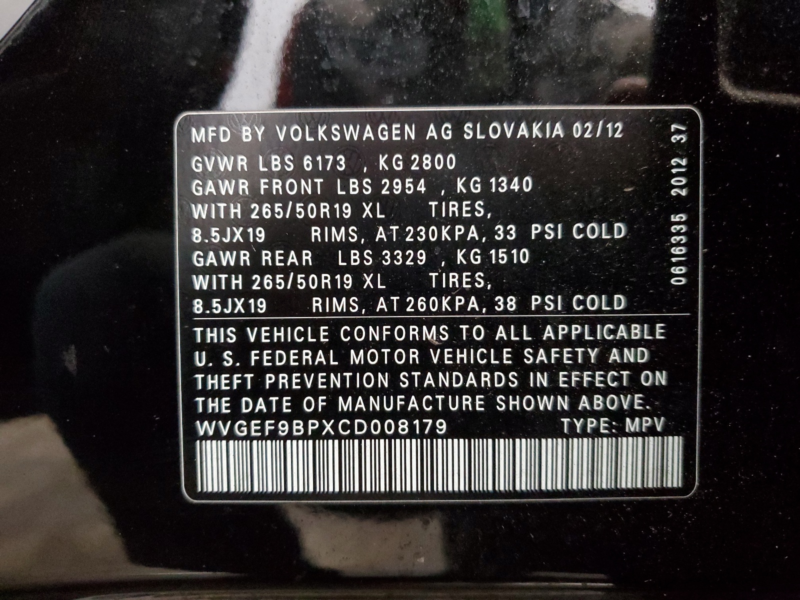 WVGEF9BPXCD008179 2012 Volkswagen Touareg V6