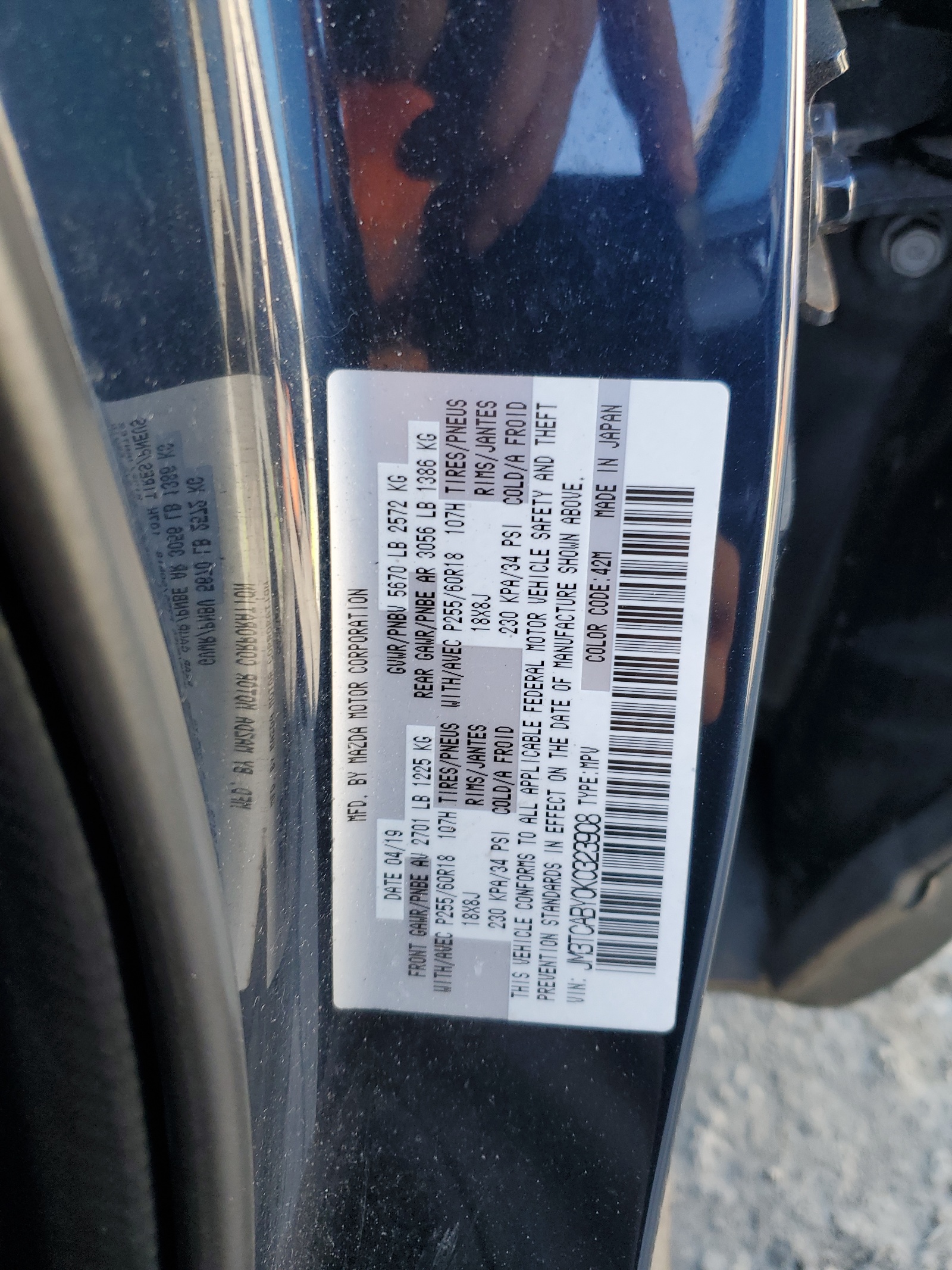 JM3TCABY0K0323908 2019 Mazda Cx-9 Sport