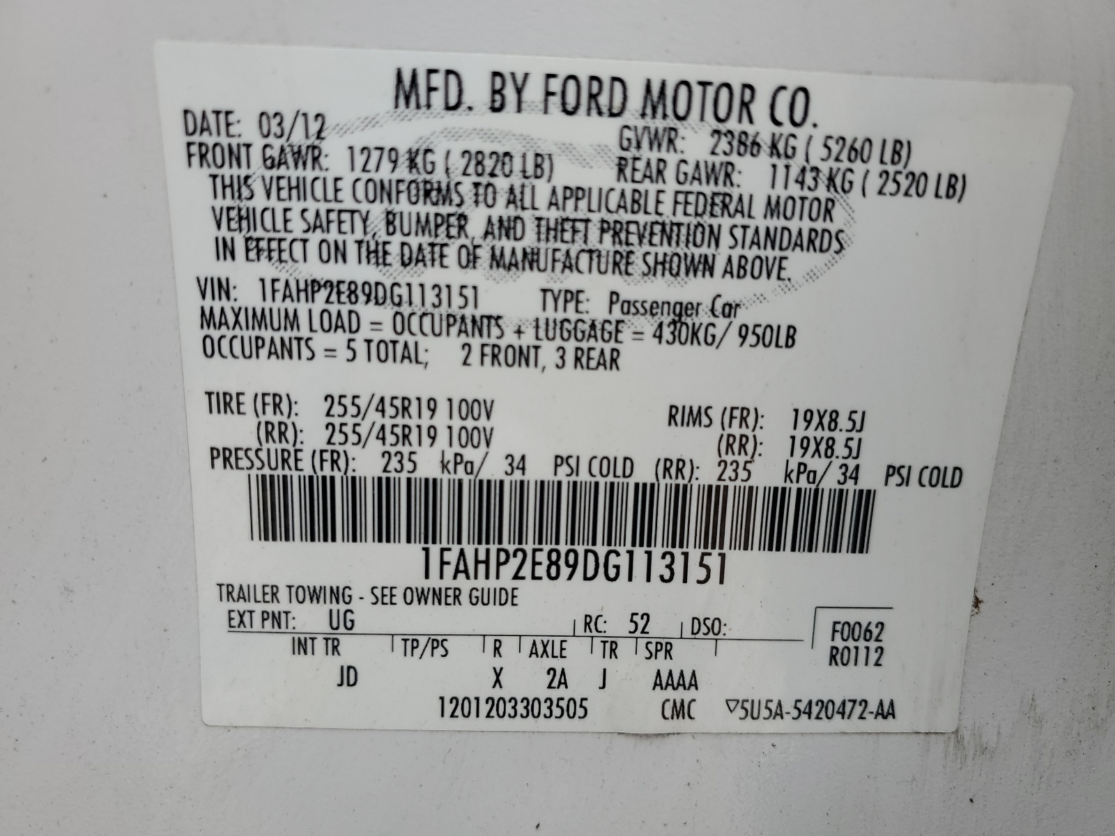 1FAHP2E89DG113151 2013 Ford Taurus Sel