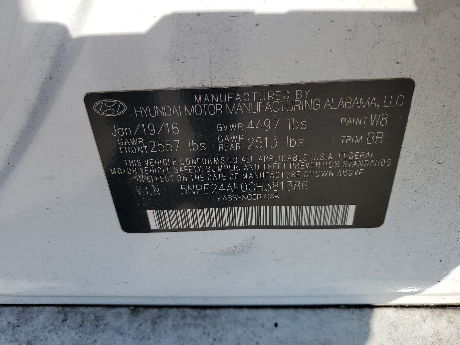 5NPE24AF0GH381386 2016 Hyundai Sonata Se