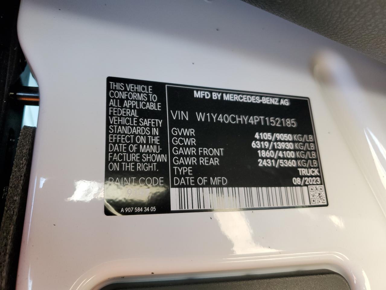 2023 Mercedes-Benz Sprinter 2500 VIN: W1Y40CHY4PT152185 Lot: 60292914